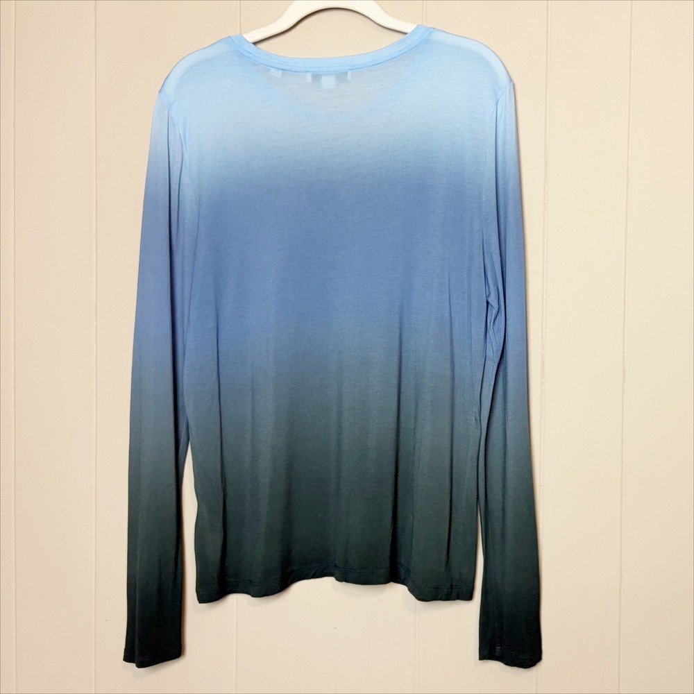Vince 100% Modal Blue Ombré Dip Dye Long Sleeve Crew Neck Top XL Tee T-Shirt - Picture 6 of 11